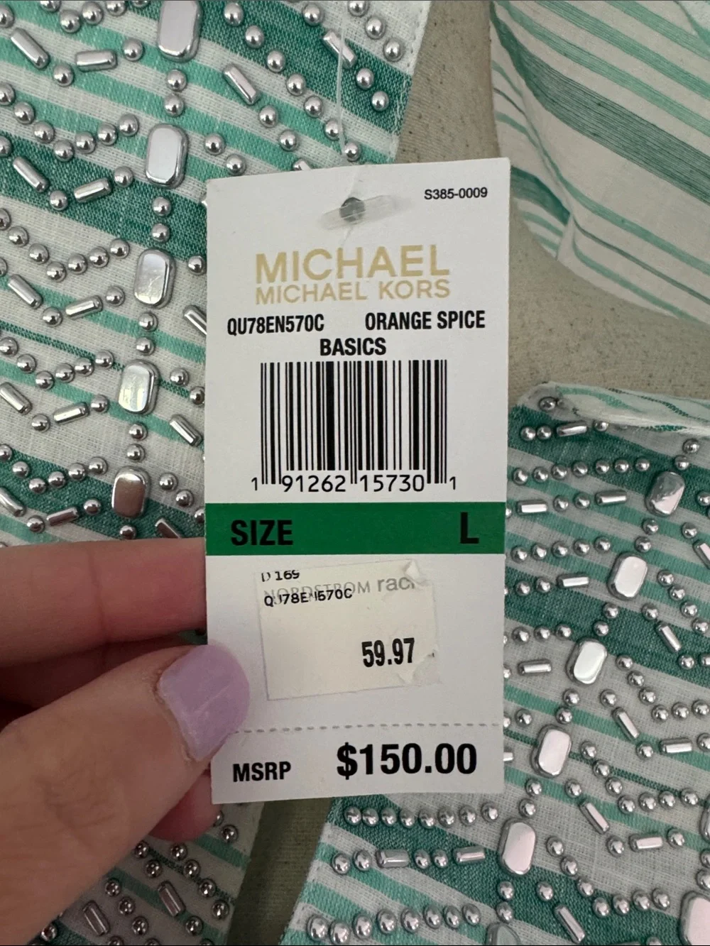 Michael Kors Mint and White Striped Embroidered Tunic